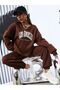Women's Brown Los Angeles Printed Oversize Crew Neck Suit