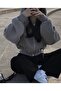Raised Thick Fabric Crop Top Zippered Hooded Sweatshirt - 4
