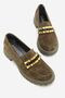 Women's Green Suede Genuine Natural Leather 36-41 Size Buckle Loafer Shoes