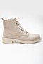 Women's Nude Suede Thermo Sole Lace and Zipper Short Heeled Boots - 2