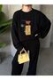 Patterned Abstract Design Women's Knitwear Set - Stylish Sweater and Trousers - 2