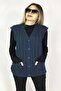 Women's V-Neck Thick Wool Goose Feet Patterned Knitwear Buttoned Pocketed Mother Vest - 2