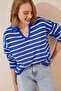 Women's Striped Polo Collar Knit Sweater