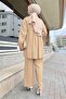 Straight Crew Neck Women's Beige Tunic Pants - 11629 - 4