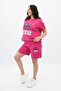 Women's Open Shoulder Detailed Text Printed Large Size Shorts Suit 3802-23 - 3