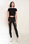Women's Elastane, Gathering Effect, Fit Image, Thin Summer Leather, Black Leggings - 2