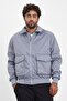 New Season Men's Seasonal Light Gray Zippered Bomber Jacket Mz56112