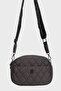 Women's Dark Gray Satin Embroidered Lined 4-Compartment Adjustable Strap Crossbody and Shoulder Bag - 3