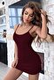 Kadın Bordo Sırt Kısmı Komple Dantelli Mini Gecelik - 6
