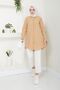 Women's Beige Terikoton Hidden Button Boyfriend Hijab Shirt - 2