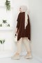 Women's Brown Hijab Knitwear Oversize Slit Sweater - 3