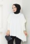 Women's Ecru Hijab Knitwear Oversize Slit Sweater - 2