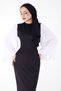 Straight Collar Women's Black Spanish Sleeve Detailed Dress - 13195 - 2