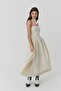 Strapless Pleated Long Dress with Stones