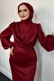 Amber Draped Detail Satin Evening Dress Claret Red - 2