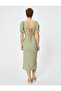 Balloon Sleeve Dress Midi Slit Detail Short Sleeve Slim Fit - 4