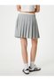 Pleated Mini Skirt with Double Waist Detail, Color Contrast, Zipper Closure - 4