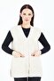 Women's Cream V-Neck Buttoned Pocket Knitted Wool Mother Knitwear Vest
