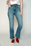 Luna High Waist Flared Cut Wide Leg Blue Women's Jeans - 2