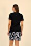 Women's Short Sleeve Combed Cotton Pajama Suit with Shorts Black 3622 - 5
