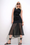 Women's Black Crew Neck Skirt Chiffon Sleeveless Maxi Length Dress ALC-X11950
