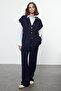 Navy Blue Vest Pants Knitwear Bottom-Top Suit Tctaw25Us00032