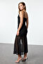 Black Stone Print Detailed Tulle Maxi Evening Homecoming Dress Tpraw25El00046 - 9