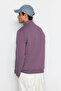 Mor Regular/Normal Kesim Dik Yaka Fermuarlı Pamuklu Basic İçi Polarlı Sweatshirt TMNAW24SW00041 - 6