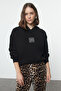 Black Oversize/Wide Fit Embroidery Thick Inside Fleece Knitted Sweatshirt Twoaw25Sw00070
