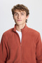 Men's Light Brown Anti-pilling Non-Pilling Standard Fit Stand-Up Bato Collar Sweatshirt Fleece Jacket - 4