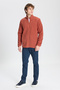 Men's Light Brown Anti-pilling Non-Pilling Standard Fit Stand-Up Bato Collar Sweatshirt Fleece Jacket - 2