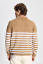 Men's VIZON-EKRU Standard Fit Regular Cut Polo Collar Striped Knitwear Sweater - 5