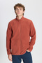 Men's Light Brown Anti-pilling Non-Pilling Standard Fit Stand-Up Bato Collar Sweatshirt Fleece Jacket - 3