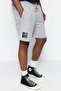 Big Size Gray Regular Fit Medium Length Lace-Up Letter Printed Shorts Tmnss23Sr00047 - 4