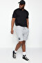 Big Size Gray Regular Fit Medium Length Lace-Up Letter Printed Shorts Tmnss23Sr00047 - 2