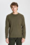 Men's Khaki Standard Fit Normal Cut Warm Crew Neck Knitwear Sweater - 3