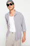 Gri Oversize Fit Apaş Yaka Yazlık Keten Görünümlü Gömlek TMNSS23GO00053 - 8