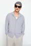 Gri Oversize Fit Apaş Yaka Yazlık Keten Görünümlü Gömlek TMNSS23GO00053 - 9