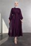 Purple Hijab Dress - Thin Pleated, Balloon Sleeve and Layered Ruffles - 7