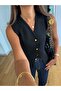 Black Knitwear Top and Vest Blouse - Buttoned - 3
