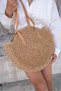 Oval Circular Zippered Lining Pocket Leather Strap Imported Holiday Beach Beach Club Knitted Straw Bag - 3