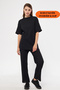 Women's Black Short Sleeve Ribbed Lycra Report & Sweatpants, Casual Home Wear Pajamas Set