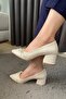 Women's Mita Cream Bow Stone Low Heel Evening Dress Shoes - 3