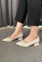 Women's Valeri Cream Cross Stone Stiletto Low Heel Evening Dress Shoes - 4
