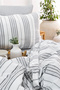 Natural Double Cotton Sheet Elastic Striped Duvet Cover Set - 3