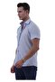 Blue Flared Linen Collar and Chest Patch Print Detailed Slim Fit Short Sleeve Summer Shirt - 3