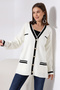Standard Size Bone Color - Oversize Stylish Quality Great Knitwear Cardigan with Gold Buttoned Stripe Detail - 4