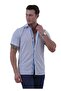 Blue Flared Linen Collar and Chest Patch Print Detailed Slim Fit Short Sleeve Summer Shirt - 4