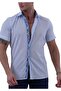 Blue Flared Linen Collar and Chest Patch Print Detailed Slim Fit Short Sleeve Summer Shirt
