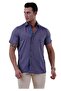 Dark Blue Washed Denim Look 100% Cotton Summer Slim Fit Short Sleeve Shirt - 3